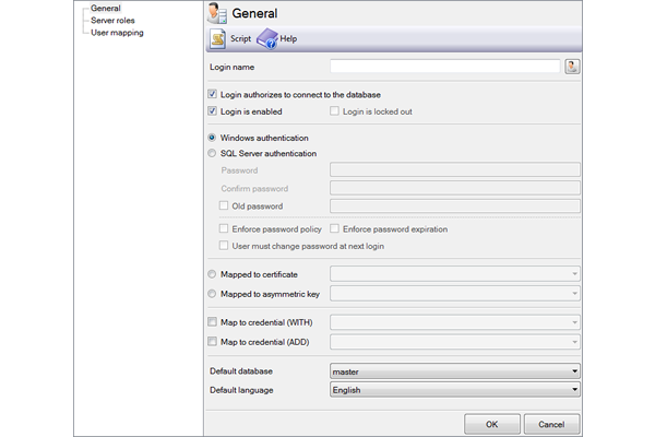 SQL Login Editor - Kontrolka, którą można zaimplementować w aplikacjach, które zarządzają kontami użytkowników MS SQL Server i aplikacjach, które umożliwiają użytkownikowi samodzielne edytowanie określonych parametrów takich jak np. zmiana hasła.