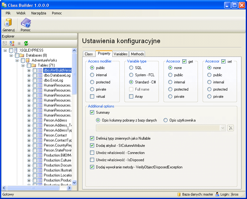 Class Builder - Aplikacja ORM do odwzorowania relacyjnych schematów baz danych na obiektową architekturę systemu informatycznego.