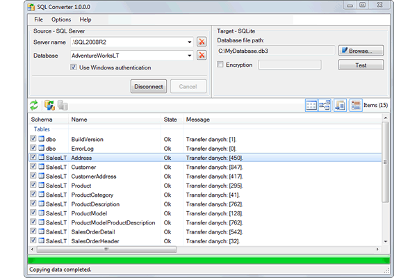 SQL Converter - Aplikacja do migracji struktur danych z bazy MS SQL Server do SQLite.