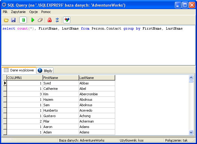 SQL Query - Aplikacja do pracy z obiektami baz danych na poziomie wykonywanych zapytań.