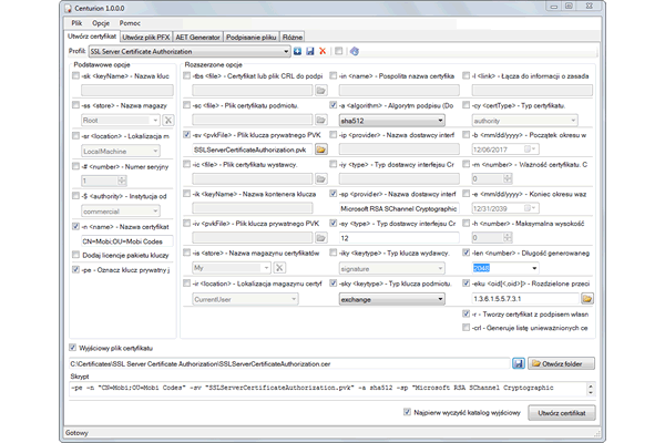 Centurion - Aplikacja do generowania oraz instalowania certyfikatów.