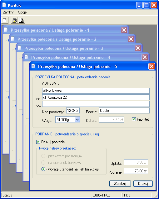 Kwitek - Aplikacja do komputerowego wypełniania pokwitowań nadania przesyłek pocztowych.