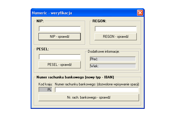 Numerek - Aplikacja do weryfikacji numerów nip, regon, pesel oraz numerów rachunków bankowych.